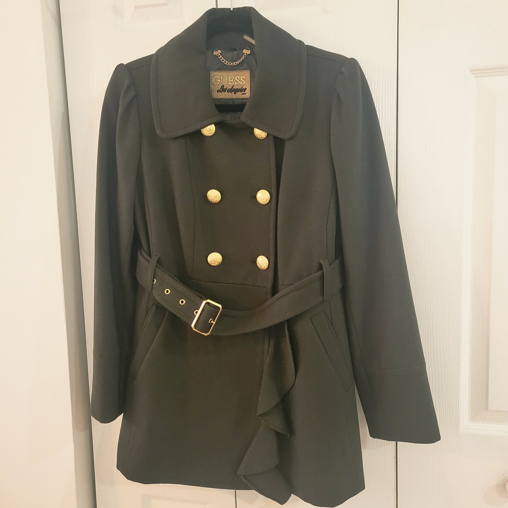 Guess Hunter Green Double Breasted Wool Blend Coat W: PL
